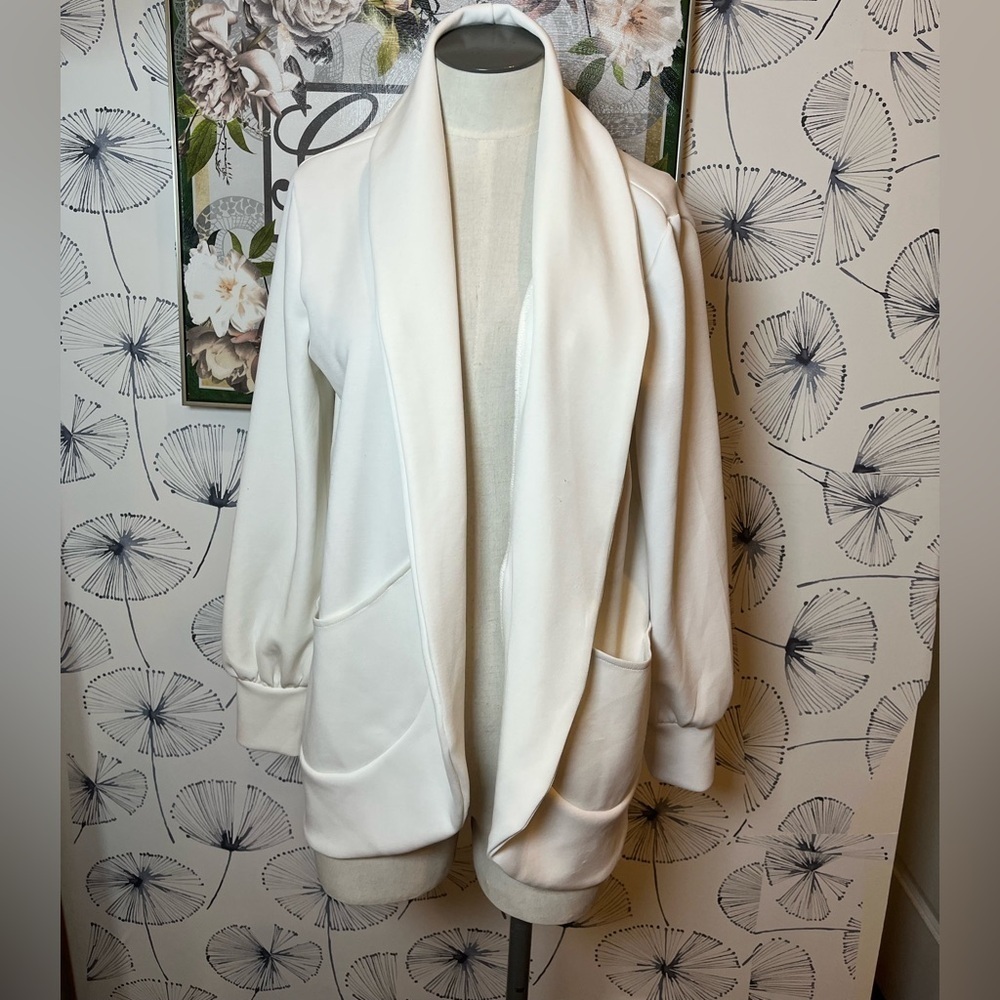 HAVEN Well Within S organic cotton Elegant White Open Front Cardigan